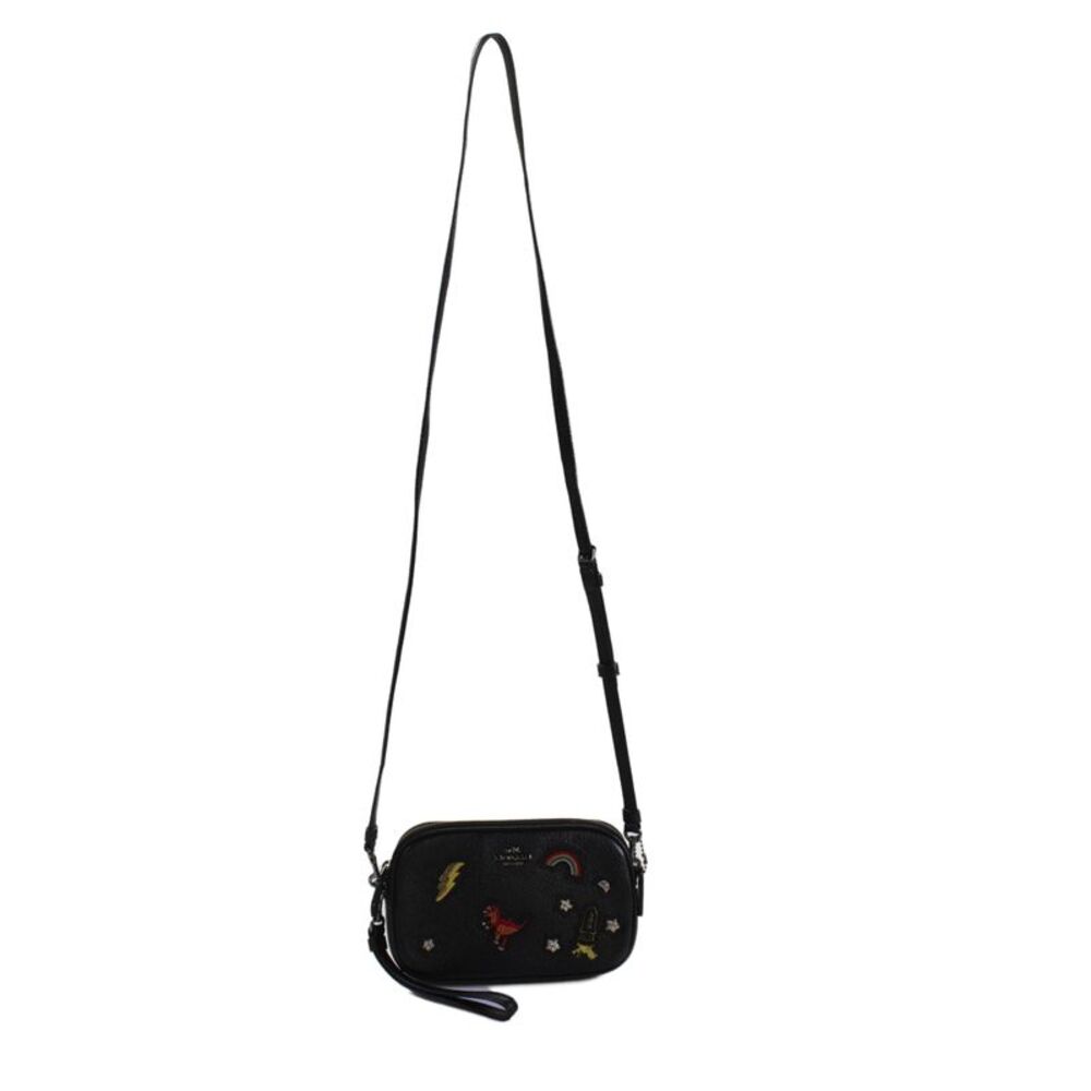 Coach Womens Leather Beaded Double Zip Small Crossbody Handbag Black - Picture 3 of 11